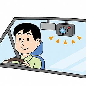 ドライブレコーダー搭載車を運転する男性のイラスト
