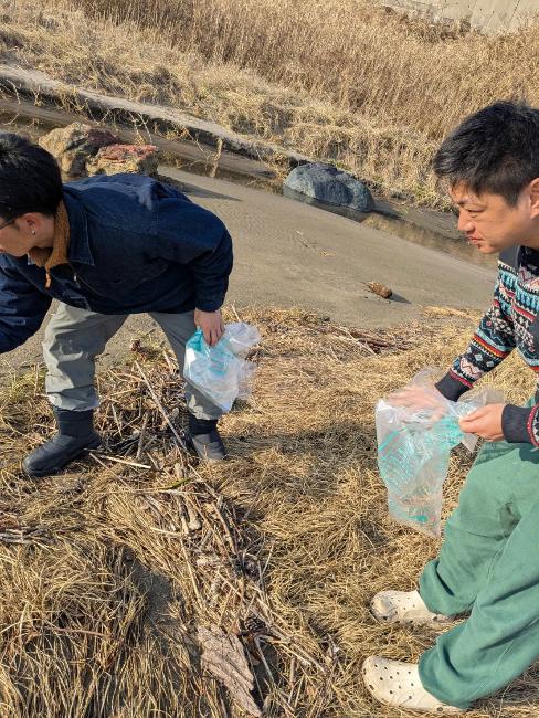 海岸のごみを拾う写真 1