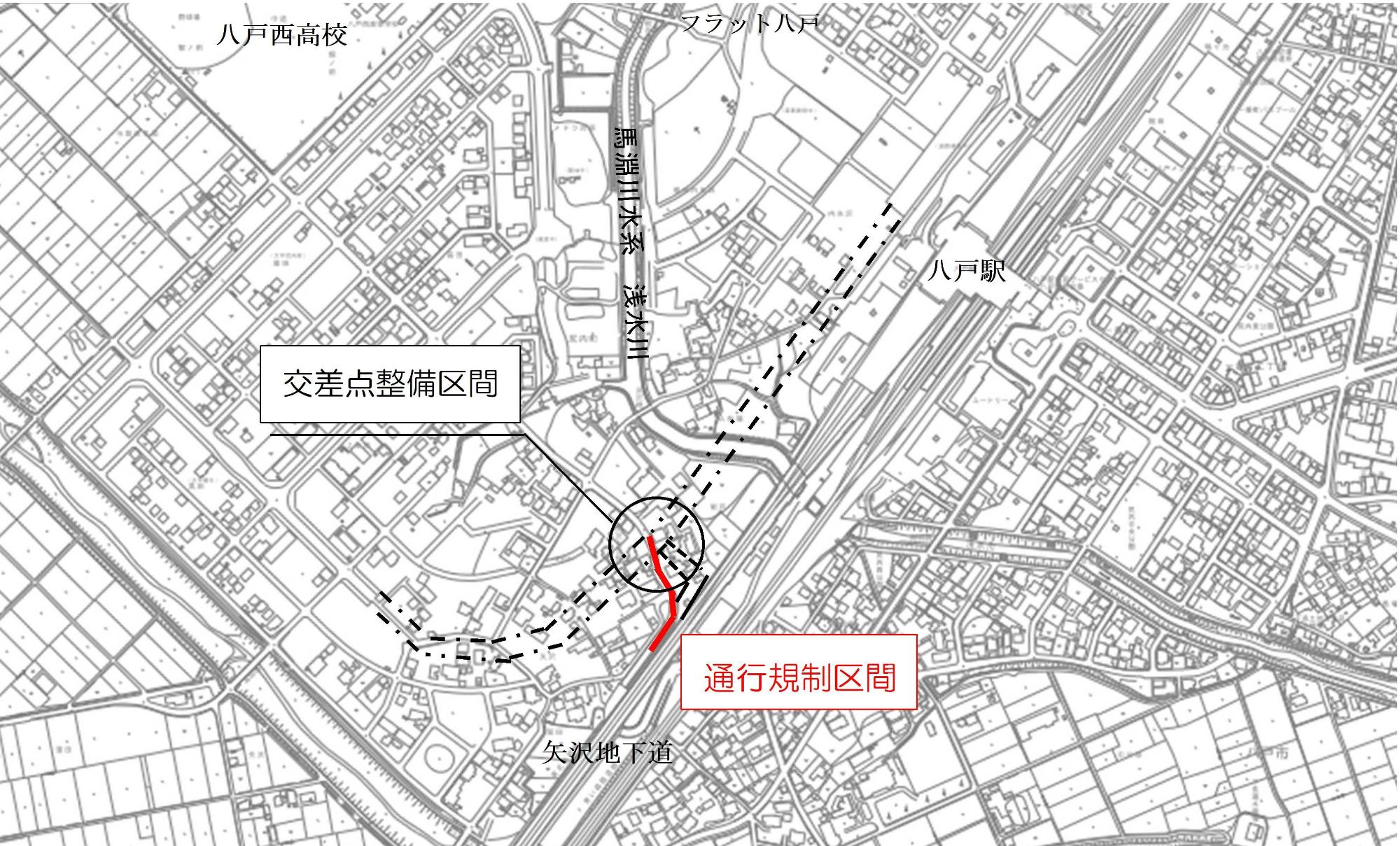 通行規制区間の地図