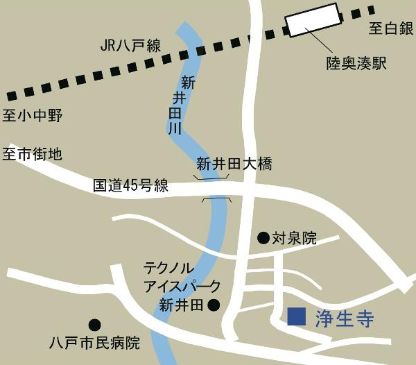 阿弥陀如来像が安置されている浄生寺の周辺地図