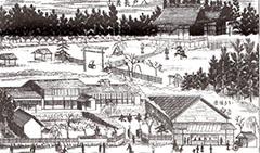 明治5年に創設された於多福座の外観が描かれた絵