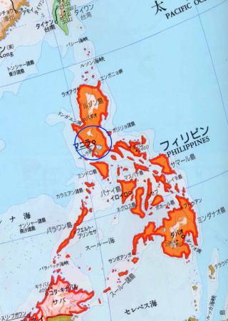 マニラを青丸で囲ったフィリピン全体の地図