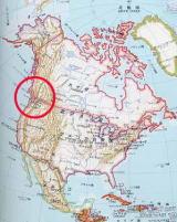 タコマ港を中心にして赤丸で囲んだ北米全体の地図