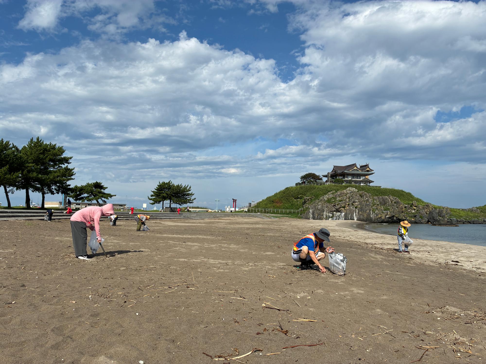 蕪島海浜公園を清掃活動する人たち