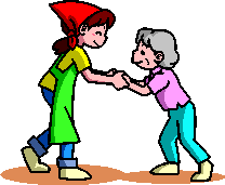 介護者が高齢者の手を引いているイラスト