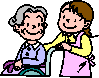 車いすに乗った高齢者に女性の介護士さんが話かけているイラスト