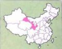 甘粛省がピンク色で着色された中国の地図