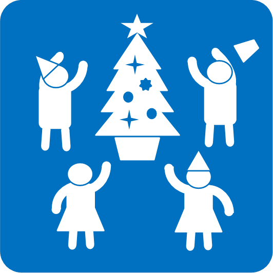 クリスマスツリーを囲む4人の子どものピクトグラム