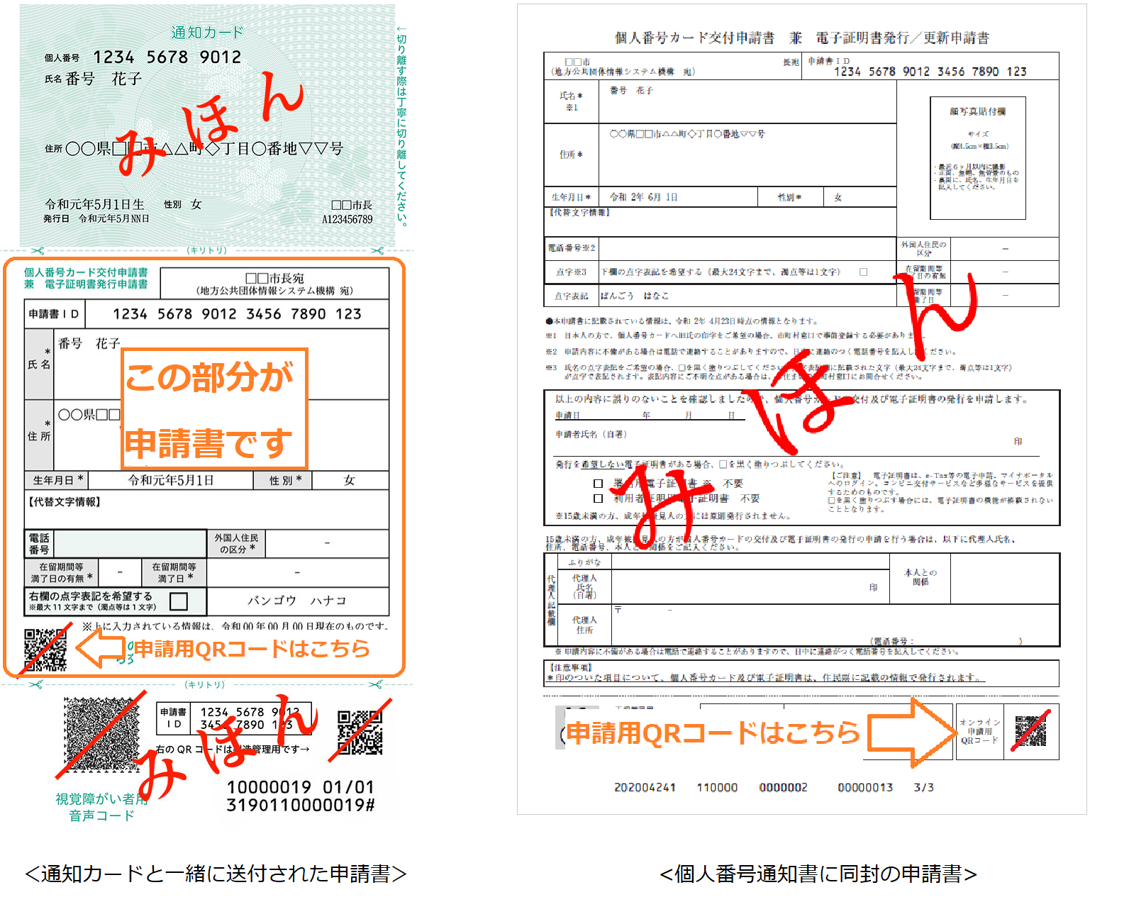 通知カードや個人番号通知書に同封された申請書