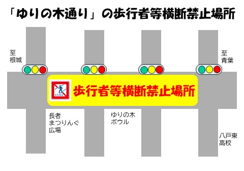 ゆりの木通りの横断禁止区間