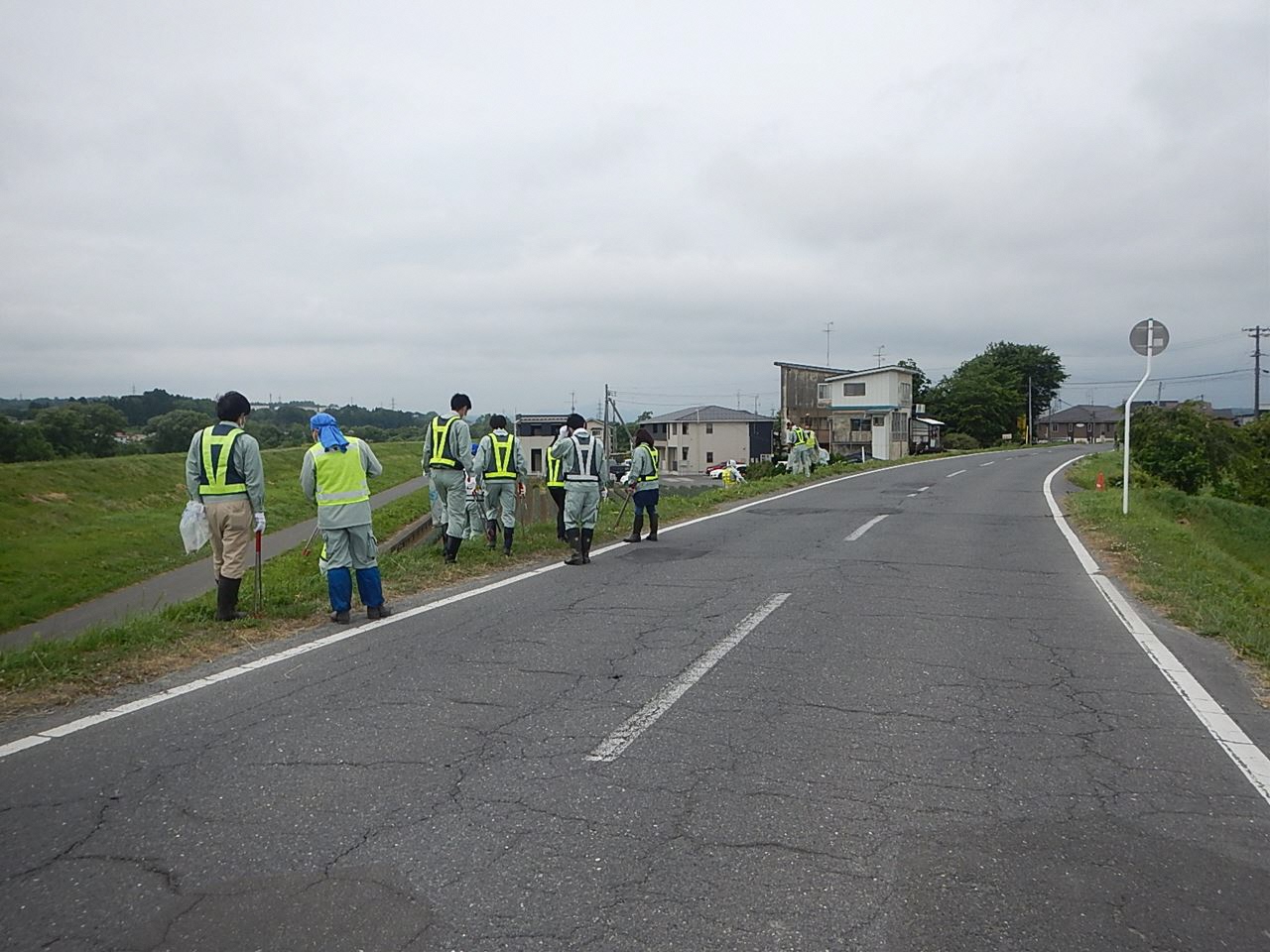 道路脇の草地のごみひろい