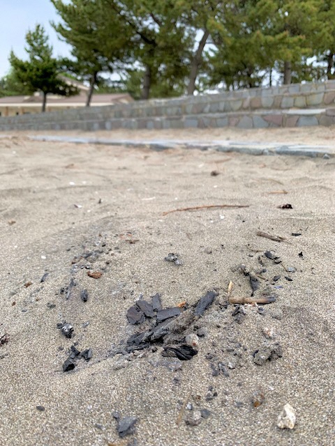 蕪島海水浴場の焚火の跡