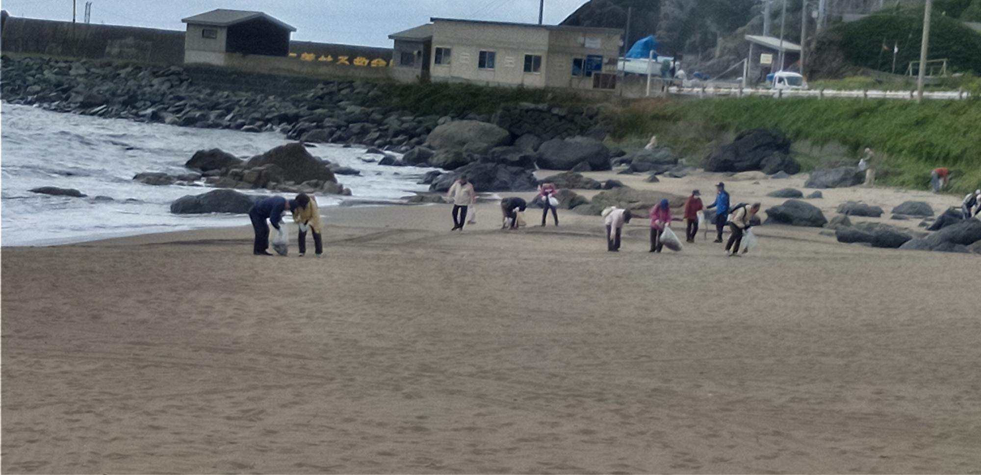 砂浜でごみを拾う参加者の写真