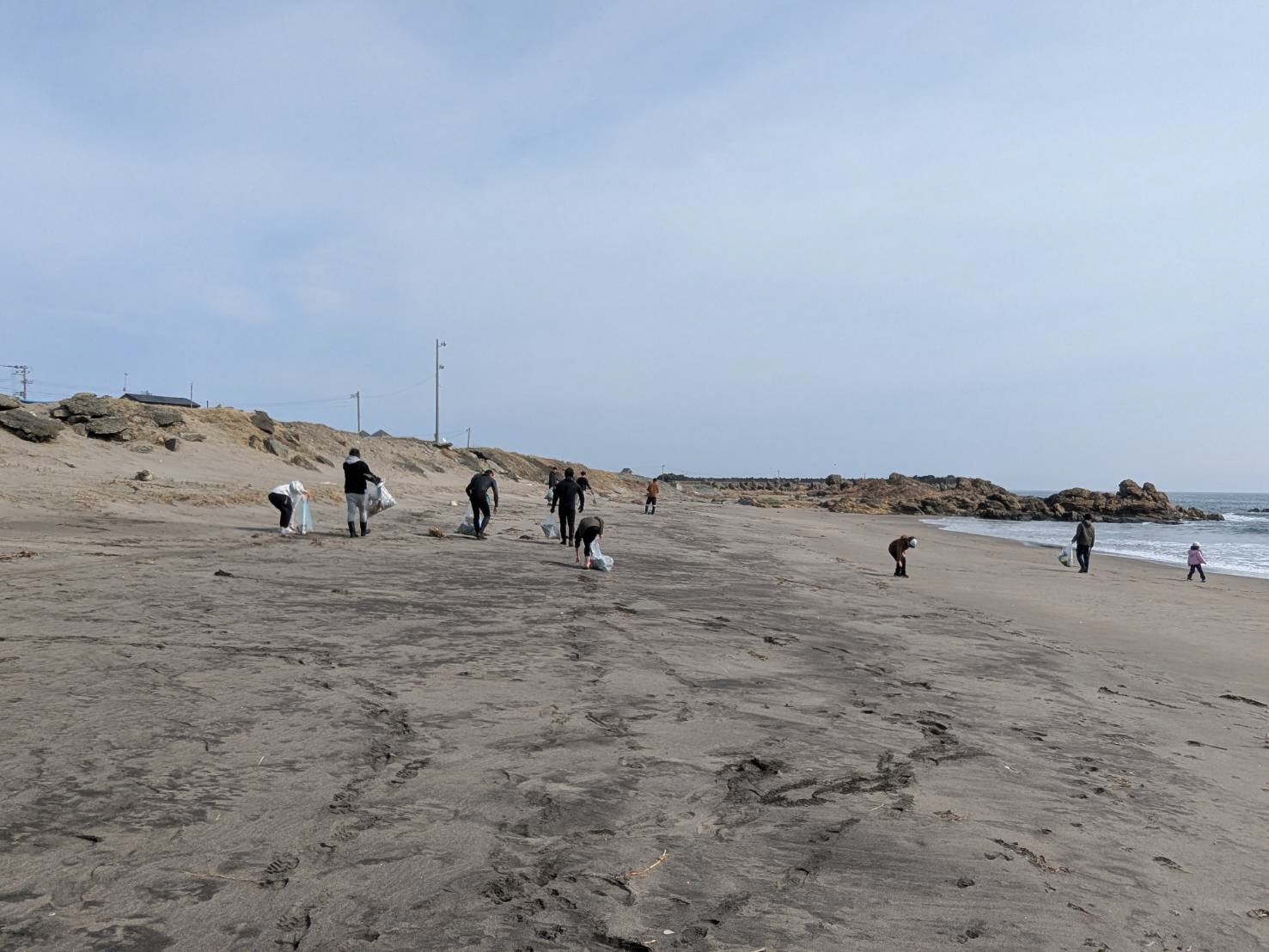 砂浜を清掃している様子