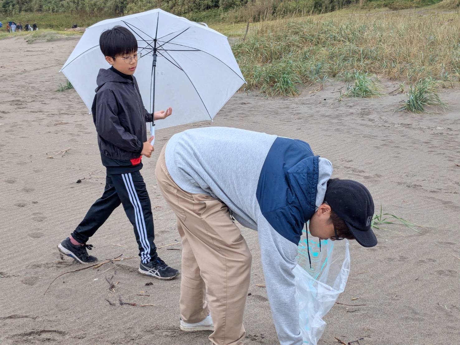 海岸のごみを拾う写真 1