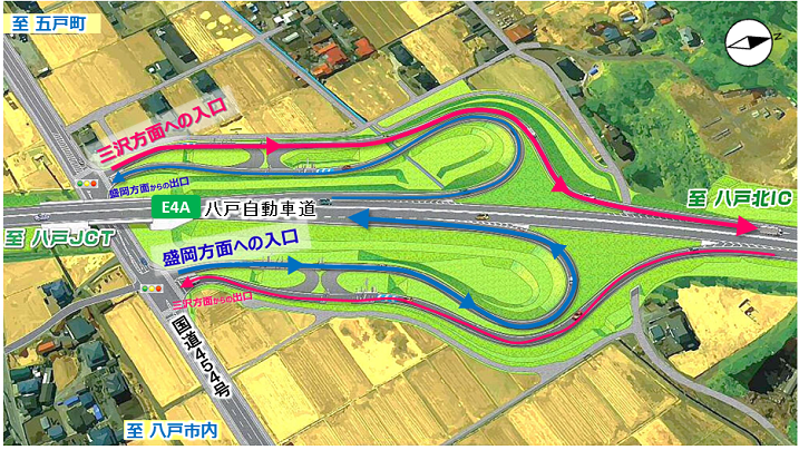 八戸自動車道三沢方面への入り口と盛岡方面への入り口の完成イメージ図