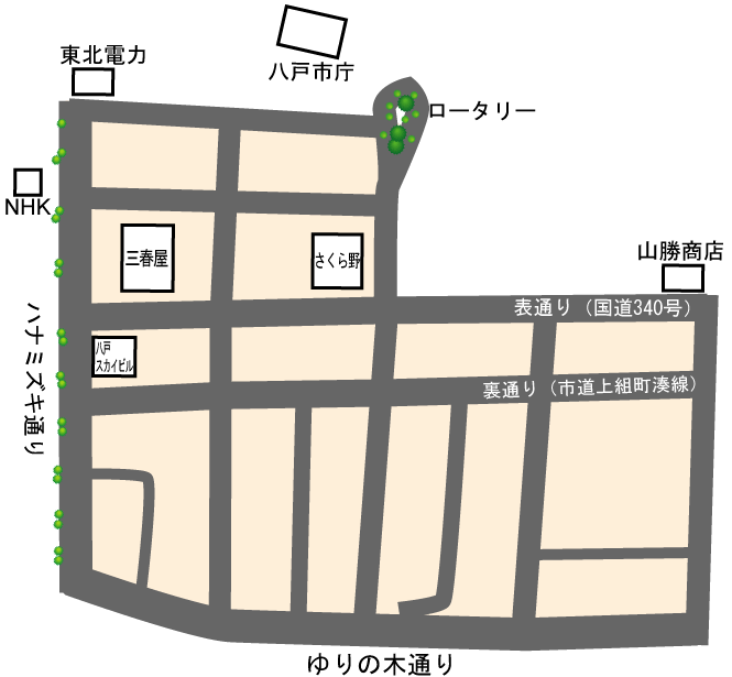 中心街地区の範囲図