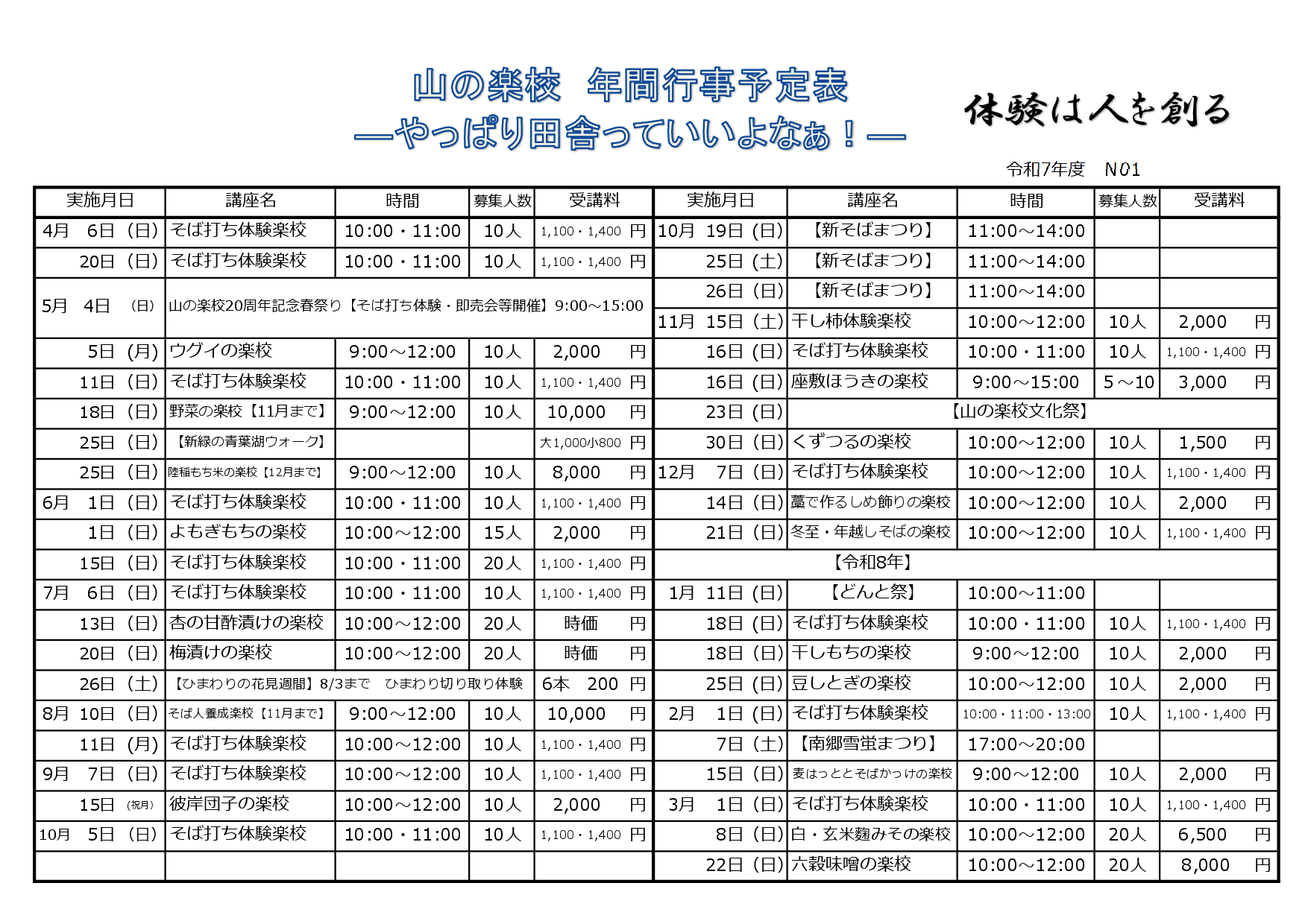 年間行事予定表の1ページ目
