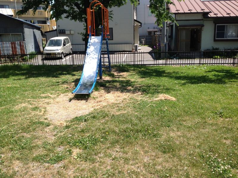 一番町東公園の滑り台と広場の写真