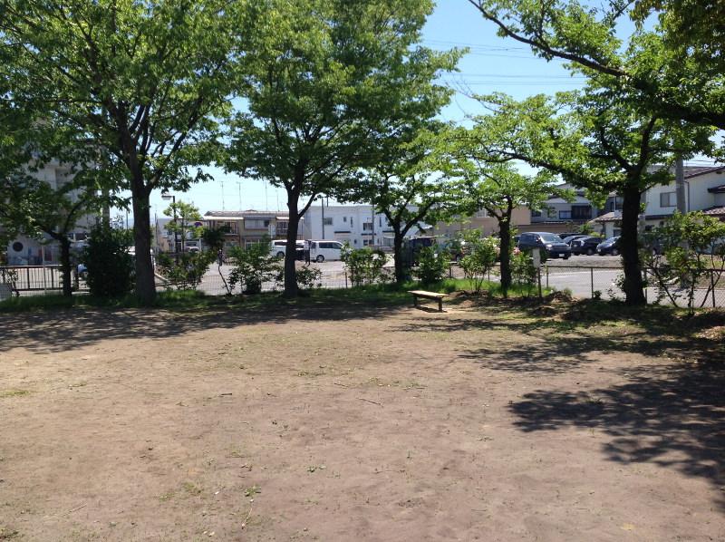 ベンチが広場横に設置されたばら公園 全体の写真