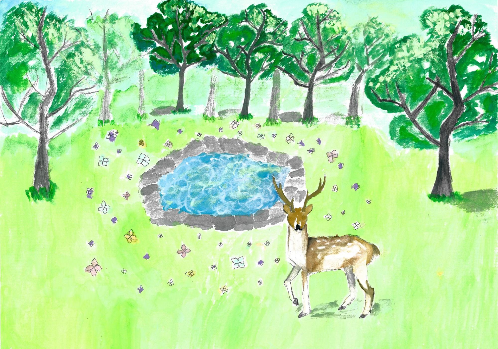小山 璃々亜さん「豊かな森の中のお花畑と池」