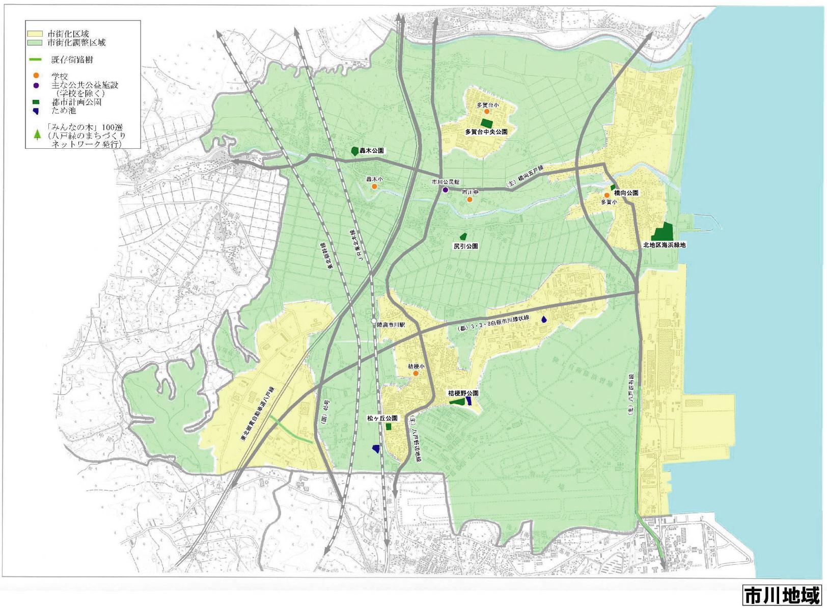 市川地域の公園配置図