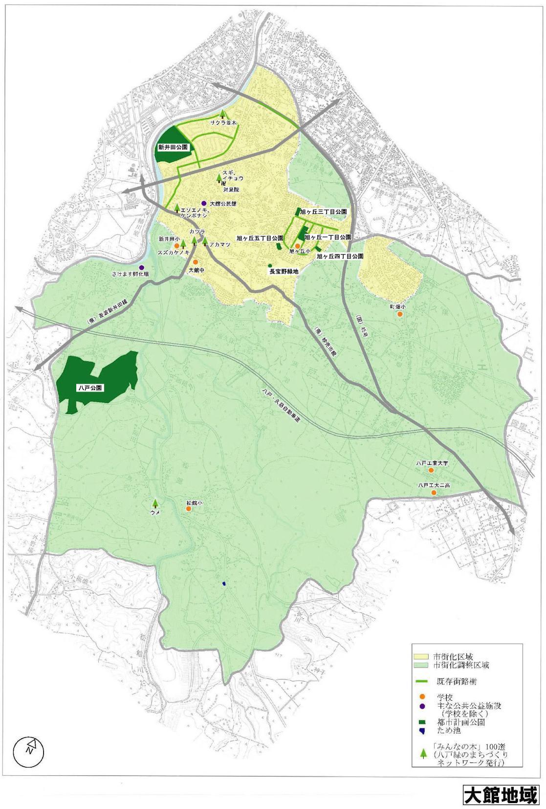 大館地域の公園配置図と公園一覧の地図画像