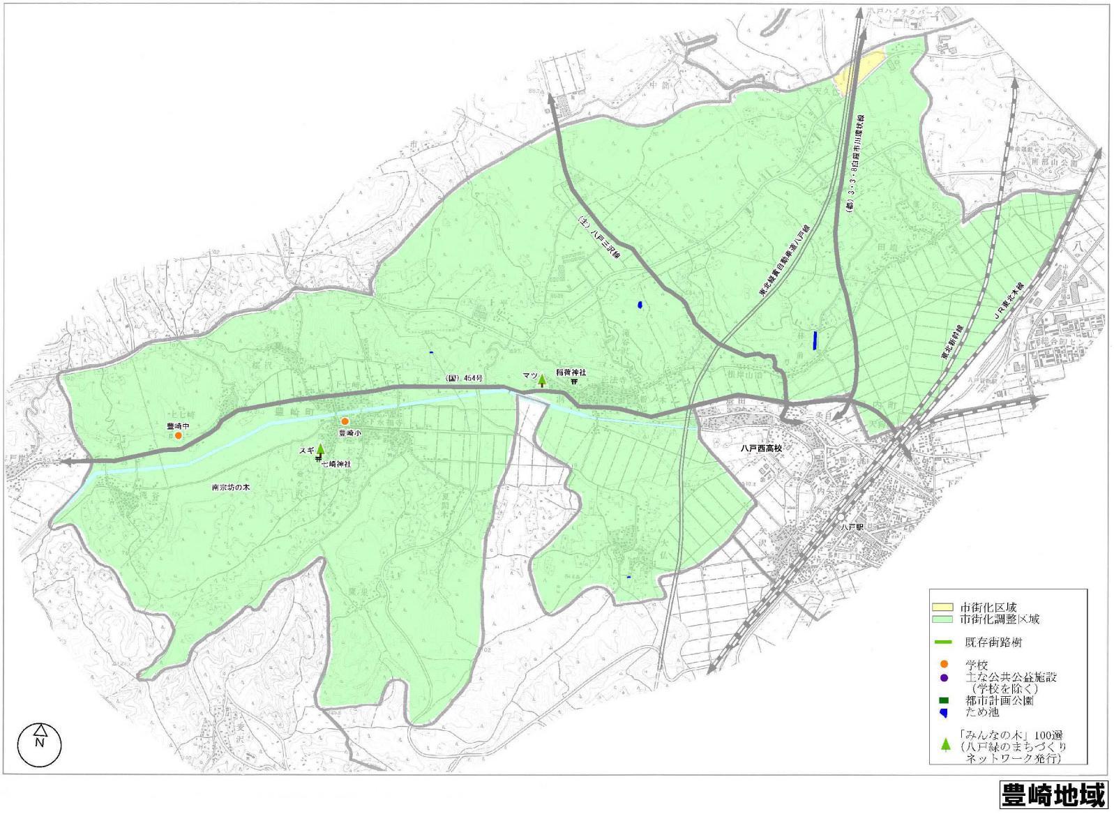 八戸市豊崎地域の公園配置図と一覧の画像