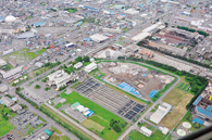 東部終末処理場の上空からの様子。
(平成23年7月撮影 撮影協力:陸上自衛隊八戸駐屯地) 災害ごみ置場